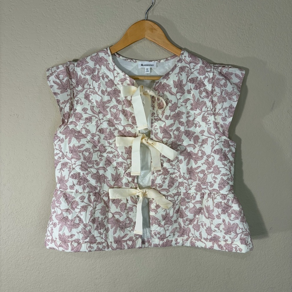 &Merci Quilted Vest Womens Sz M Pink Florals Boho Peasant Cottagecore Casual